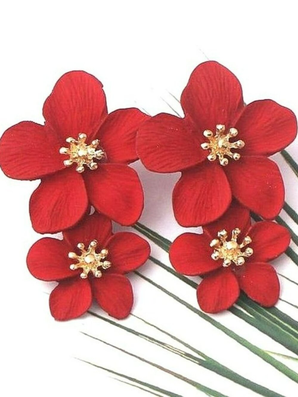 Thalia Blooms Florets Sweet Red Tiered Flower Earrings Gift Packaged